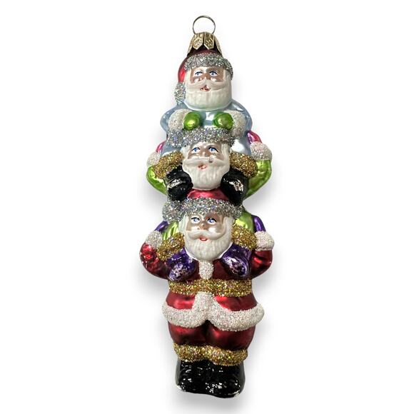 Waterford Holiday Heirlooms VINTAGE STACKED SANTA BONANZA Blown Glass Ornament - Picture 1 of 6